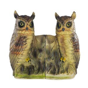 Vintage Wales Japan Owl Ceramic Bookends Hand Painted Collectible Home Decor 8 I